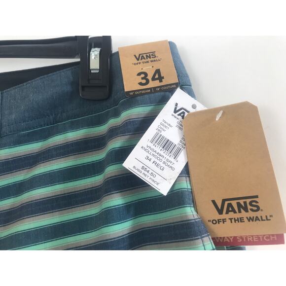 Men's Vans Four-Way Stretch green tan Striped Board Shorts 34 New - Picture 8 of 8